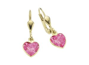 4006046148412 - Paar Ohrhänger FIRETTI Schmuck Geschenk Gold 333 Ohrschmuck Patentbrisur Herz Glitzer Ohrringe Gr Gelbgold 333 bunt (gelbgoldfarben pink pink) Mädchen Mädchenschmuck zu Kleid Shirt Jeans Sneaker Anlass Geburtstag Weihnachten