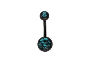 4006046214032 - Bauchnabelpiercing ZEEME 316L Chirurgenstahl schwarz Kristall blau Piercings schwarz (schwarz türkis) Damen Bauchnabelpiercings