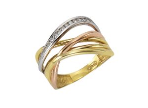 4006046245517 - Fingerring FASCINATION BY ELLEN K 333 Gold 3-farbig Zirkonia weiß Fingerringe Gr 016 (505) Gold gelb (gelb weiß) Damen Fingerringe