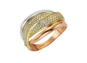 4006046245678 - Fingerring FASCINATION BY ELLEN K 375 Gold dreifarbig Zirkonia Fingerringe Gr 016 (505) Gold gelb (gelb weiß) Damen Fingerringe Handschmuck (Ringe)