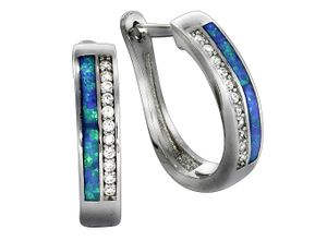 4006046280457 - Paar Creolen VIVANCE 925 - Sterling Silber synth Opal Zirkonia Ohrringe Gr ONE-SIZE Silber 925 (Sterlingsilber) weiß (weiß hellblau) Damen Creolen Ohrschmuck