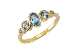 4006046288477 - Fingerring VIVANCE 375 - Gelbgold mit Blautopas Weißtopas Fingerringe Gr 052 (166) Gold gelb (gelb blau) Damen Fingerringe