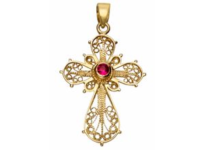 4006046302166 - Kreuz-Anhänger FIRETTI Schmuck Geschenk Gold 375 Halsschmuck Anhänger Halskette Kreuz Schmuckanhänger Gr Gelbgold 375 137 g goldfarben (gelbgold 375 rot rot) Damen Anhänger mit Rubin