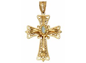 4006046302173 - Kreuz-Anhänger FIRETTI Schmuck Geschenk Gold 375 Halsschmuck Anhänger Halskette Kreuz Schmuckanhänger Gr Gelbgold 375 295 g goldfarben (gelbgold 375 weiß weiß) Damen mit Opal