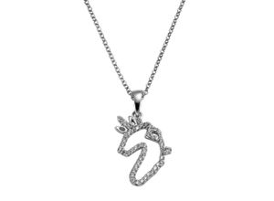 4006046305655 - Kette mit Anhänger ZEEME 925 - Sterling Silber Einhorn Zirkonia Halsketten Gr 43 + 3cm Silber 925 (Sterlingsilber) Länge 46 cm Breite 130 mm weiß Damen