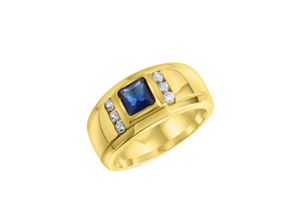 4006046310574 - Fingerring FIRETTI Schmuck Geschenk Silber 925 Silberring Siegelring-Optik Fingerringe Gr 20 Silber 925 (Sterlingsilber) 5 mm blau (goldfarben blau kristallweiß kristallweiß) Herren Fingerringe mit Glasstein Zirkonia (synth)