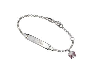 4006046320993 - Armband FIRETTI Schmuck Geschenk Silber 925 Armkette ID-Platte Schmetterling Glitzer Armbänder Gr Silber 925 (Sterlingsilber) bunt (silberfarben pink pink) mit Kristallstein