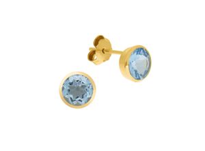 4006046345897 - Paar Ohrstecker FASCINATION BY ELLEN K Gold 375 mit Blautopasen 7mm Ohrringe Gr ONE-SIZE Gold gelb (gelb blau) Damen Ohrstecker