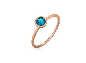 4006046347044 - Fingerring 585 Gold Roségold Blautopas rund Fingerringe Gr 058 (185) Gold rot (rot blau) Damen Fingerringe