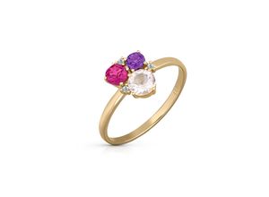 4006046347129 - Fingerring 585 Gold Rosaquartz Amethyst Rhodolith Brillant Fingerringe Gr 054 (172) Gold gelb (gelb rosa) Damen Fingerringe