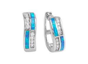 4006046358293 - Paar Creolen FIRETTI Schmuck Geschenk Silber 925 Ohrschmuck blau glitzernd Ohrringe Gr Silber 925 (Sterlingsilber) blau (silberfarben blau kristallweiß kristallweiß) Damen Creolen mit Opal (synth) Zirkonia (synth)