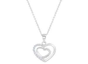 4006046362306 - Kette mit Anhänger FIRETTI Schmuck Geschenk Silber 925 Halsschmuck Halskette Ankerkette Herz Halsketten Gr Silber 925 (Sterlingsilber) Länge 45 cm Breite 1 mm silberfarben (silberfarben kristallweiß) Damen Ketten mit Anhänger Zirkonia (synth)