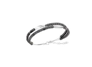 4006046362658 - Armband ZEEME Edelstahl 2-reihig mit Hämatit-Steinen 175+3cm lang Armbänder Gr 175 + 3cm Edelstahl weiß Damen