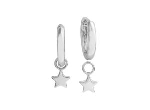 4006046362870 - Paar Creolen VIVANCE 925 - Sterling Silber rhodiniert mit Sterneinhänger Ohrringe Gr ONE-SIZE Silber 925 (Sterlingsilber) weiß Damen Creolen