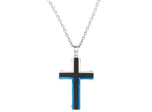 4006046365253 - Kette mit Anhänger FIRETTI Schmuck Geschenk Kreuz Halsketten Gr Edelstahl Länge 55 cm Breite 3 mm bunt (edelstahlfarben schwarz blau) Herren Ketten mit Anhänger