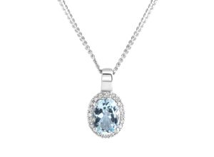 4006046373616 - Kette mit Anhänger DIAMONDS BY ELLEN K Weißgold 585 echtem Aquamarin und 20 Diamanten zus 009ct Halsketten Gr 42 45cm Gold Länge 45 cm blau Damen