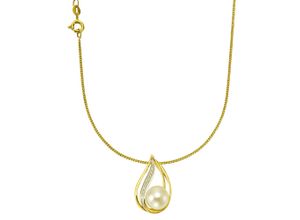 4006046373814 - Kette mit Anhänger 585 - Gelbgold Perle Brillanten Halsketten Gr 42 45cm 004 ct Gold Länge 45 cm Breite 160 mm gelb (gelb weiß) Damen Ketten mit Anhänger