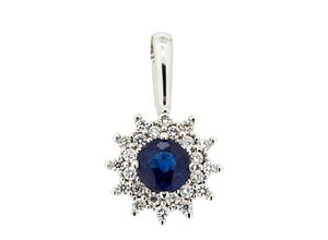 4006046373913 - Ketten-Anhänger 585 Gold mit 24x Brillant zus 018ct + Safir blau 042ct Schmuckanhänger Gr ONE-SIZE 018 ct SI = kleine Einschlüsse Gold 14 g blau (blau weiß) Damen Anhänger