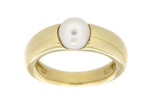 4006046377270 - Fingerring Gold 585 mattiert mit Akoya-Perle weiss 75mm Fingerringe Gr 054 (172) Gold gelb (gelb weiß) Damen Fingerringe