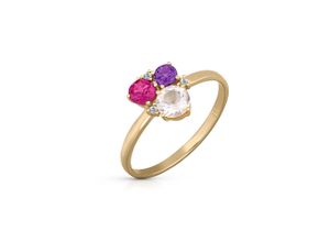 4006046378444 - Fingerring 585 Gold Rosaquartz Amethyst Rhodolith Brillant Fingerringe Gr 052 (166) Gold gelb (gelb rosa) Damen Fingerringe