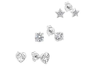 4006046380980 - Zeeme Basic Ohrstecker Set 6 teilig 925 - Sterling Silber Zirkonia weiß 07cm Glänzend
