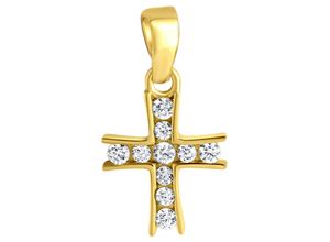 4006046384100 - Kreuz-Anhänger FIRETTI Schmuck Geschenk Gold 375 Halsschmuck Anhänger Halskette Kreuz Schmuckanhänger Gr Gelbgold 375 045 g goldfarben (gelbgoldfarben kristallweiß kristallweiß) Damen Anhänger mit Zirkonia (synth)