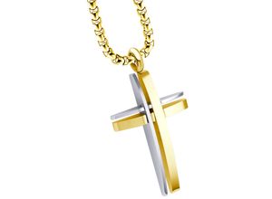 4006046384407 - Kette mit Anhänger FIRETTI Schmuck Geschenk Kreuz Halsketten Gr Edelstahl Länge 55 cm Breite 23 mm goldfarben (edelstahlfarben gelbgoldfarben) Damen Ketten mit Anhänger