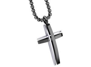 4006046384414 - Kette mit Anhänger FIRETTI Schmuck Geschenk Kreuz Halsketten Gr Edelstahl Länge 55 cm Breite 23 mm schwarz (edelstahlfarben schwarz) Damen Ketten mit Anhänger