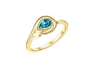 4006046414012 - Fingerring VIVANCE 375 - Gelbgold glanz mit Blautopas Fingerringe Gr 052 (166) Gold gelb (gelb blau) Damen Fingerringe