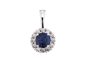 4006046419802 - Ketten-Anhänger Gold 585 mit 12x Brillant zus 012ct und Safir blau Schmuckanhänger Gr ONE-SIZE 012 ct SI = kleine Einschlüsse Gold 05 g weiß Damen