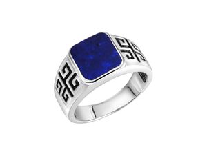 4006046424554 - Fingerring FIRETTI Schmuck Geschenk Silber 925 Silberring Mäander Fingerringe Gr 21 Silber 925 (Sterlingsilber) 4 mm bunt (silberfarben blau blau) Herren Fingerringe mit Lapislazuli oder Achat