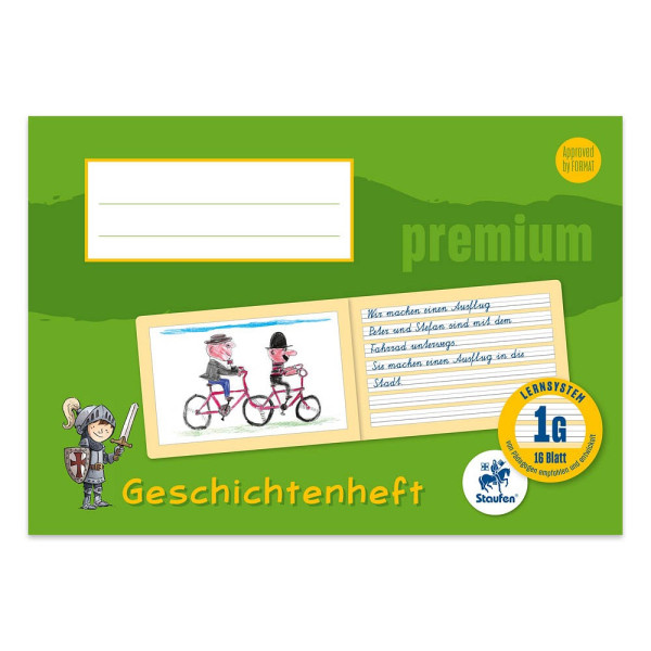 4006050500770 - Geschichtenheft 734500730 Premium Lineatur 1G   Schreiblern-Lineatur A5 quer 90g grün 16 Blatt   32 Seiten 4006050500770 St