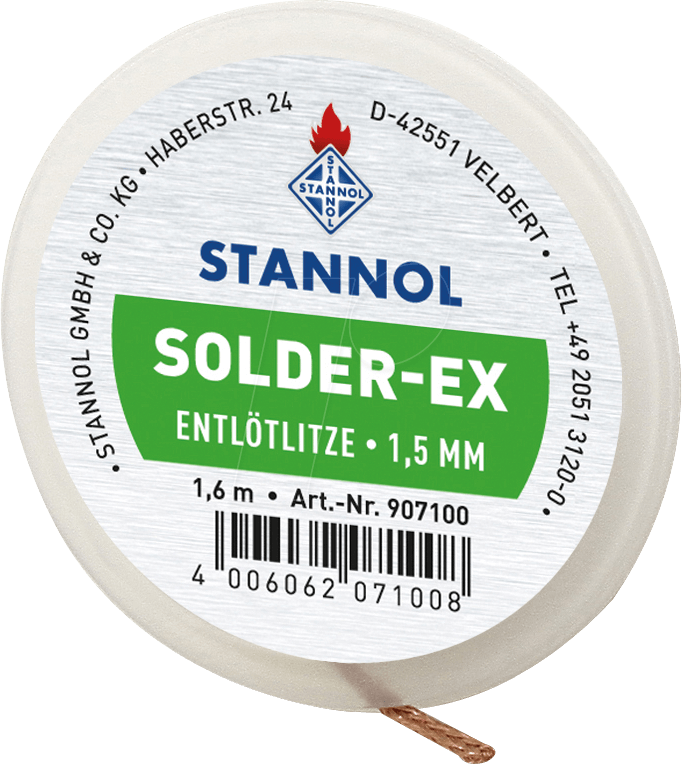 4006062071008 - Solder Ex Entlötlitze Länge 16 m Breite 15 mm Flussmittel getränkt - Stannol 4006062071008 - Solder Ex Entlötlitze Länge 16 m Breite 15 mm Flussmittel getränkt - Stannol