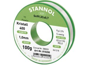 4006062100364 - Ecology tc Lötzinn bleifrei Spule Sn993Cu07 REL0 100 g 1 mm - Stannol