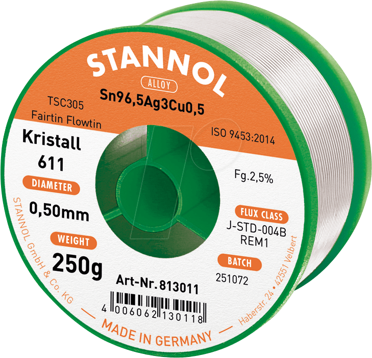 4006062130118 - STA 611 TSC 05 - Lötzinn bleifrei mit Silber- und Kupferanteil Ø 05 mm 250 g