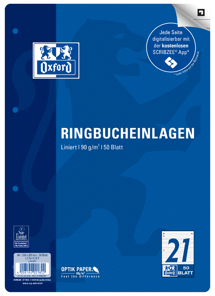 4006144021877 - Ringbucheinlagen DIN A4 kariert 50 Blatt