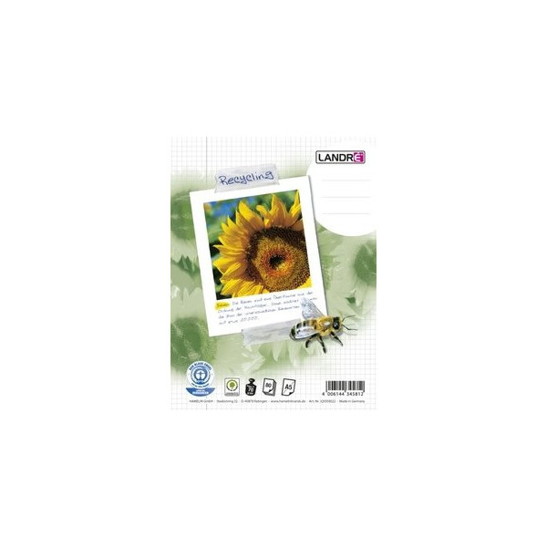 4006144345812 - Collegeblock 100050114 Recycling Sonnenblume Lineatur 28   kariert mit Rand innen außen A5 70g grün 80 Blatt 4006144345812