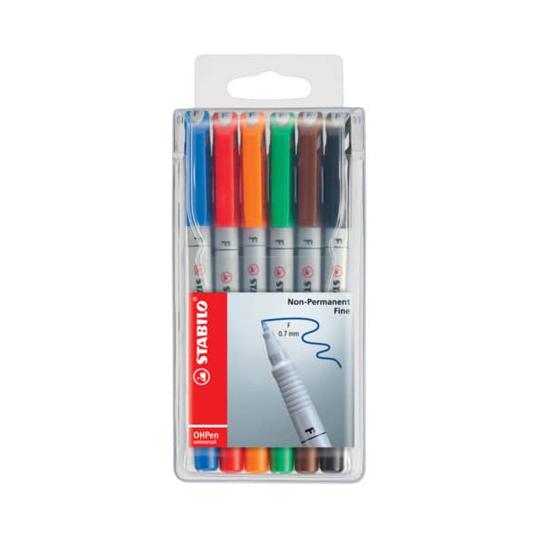 4006381115124 - Folienstift OHPen universal 852 F farbig sortiert 07 mm 6er Etui non-permanent 4006381115124 STABILO 6 Stück