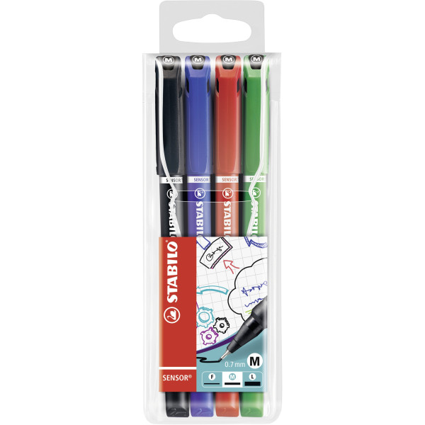 4006381136822 - Fineliner SENSOR® 07mm grün rot blau schwarz 4006381136822 STABILO 187 4 4 Stück