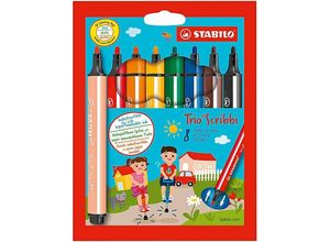 4006381343626 - STABILO Gefederter Dreikant-Filzstift -  Trio Scribbi - 8er Pack - mit 8 verschiedenen Farben