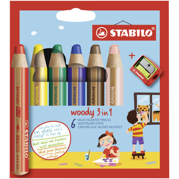 4006381346900 - STABILO Woody 3 in 1 Multitalent-Stifte 6er-Set inklusive Spitzer