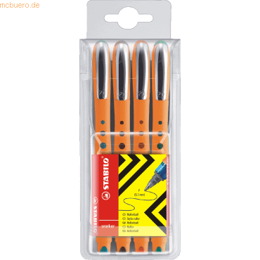 4006381376365 - STABILO worker®+ Tintenroller orange 03 mm Schreibfarbe farbsortiert 4 St