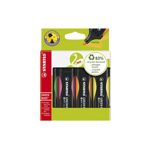 4006381436854 - Textmarker-Set GREEN BOSS 6070 4 Etui 4-farbig sortiert 2-5mm Keilspitze 4006381436854 4 Stück