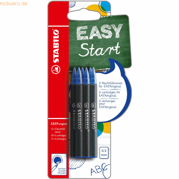 4006381473743 - STABILO EASYoriginal - Kugelschreibermine 05 mm Medium - Blau - Blister 6 Stück