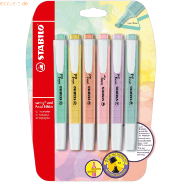 4006381527408 - Textmarker swing cool Pastel B-52740-10 pastellminzgrün pastellgelb pastellorange pastellrosa pastelllila pastelltürkis  8 Stück