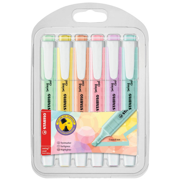 4006381527453 - Textmarker-Set swing cool 275 6-08 Etui pastell 6-farbig sortiert 1-4mm Keilspitze 4006381527453 6 Stück