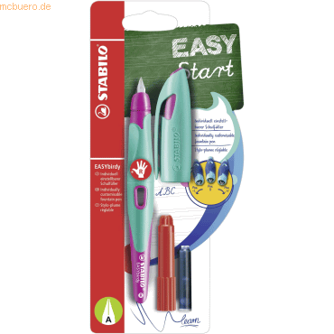 4006381544047 - STABILO Schulfüller EASYbirdy Rechtshänder A-Feder türkis neonpink  inkl Patrone & Einstellwerkzeug türkis pink