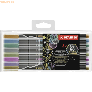 4006381546348 - STABILO® Pen 68 metallic Premium-Filzstift Rundspitze Strichstärke 14 mm 8er-Pack farbsortiert