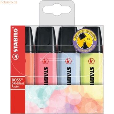 4006381558174 - Textmarker BOSS ORIGINAL Pastel 70 4-3 Etui 4-farbig sortiert 2-5mm Keilspitze 4006381558174 4 Stück