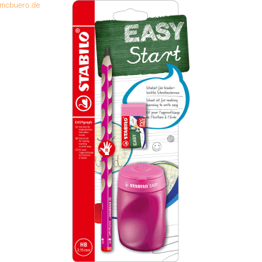 4006381566810 - Schul-Set für Rechtshänder - STABILO EASYgraph in pink - inklusive Spitzer + Radierer